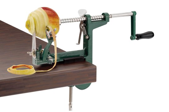 Æbleskrællemaskine med skruetvinge