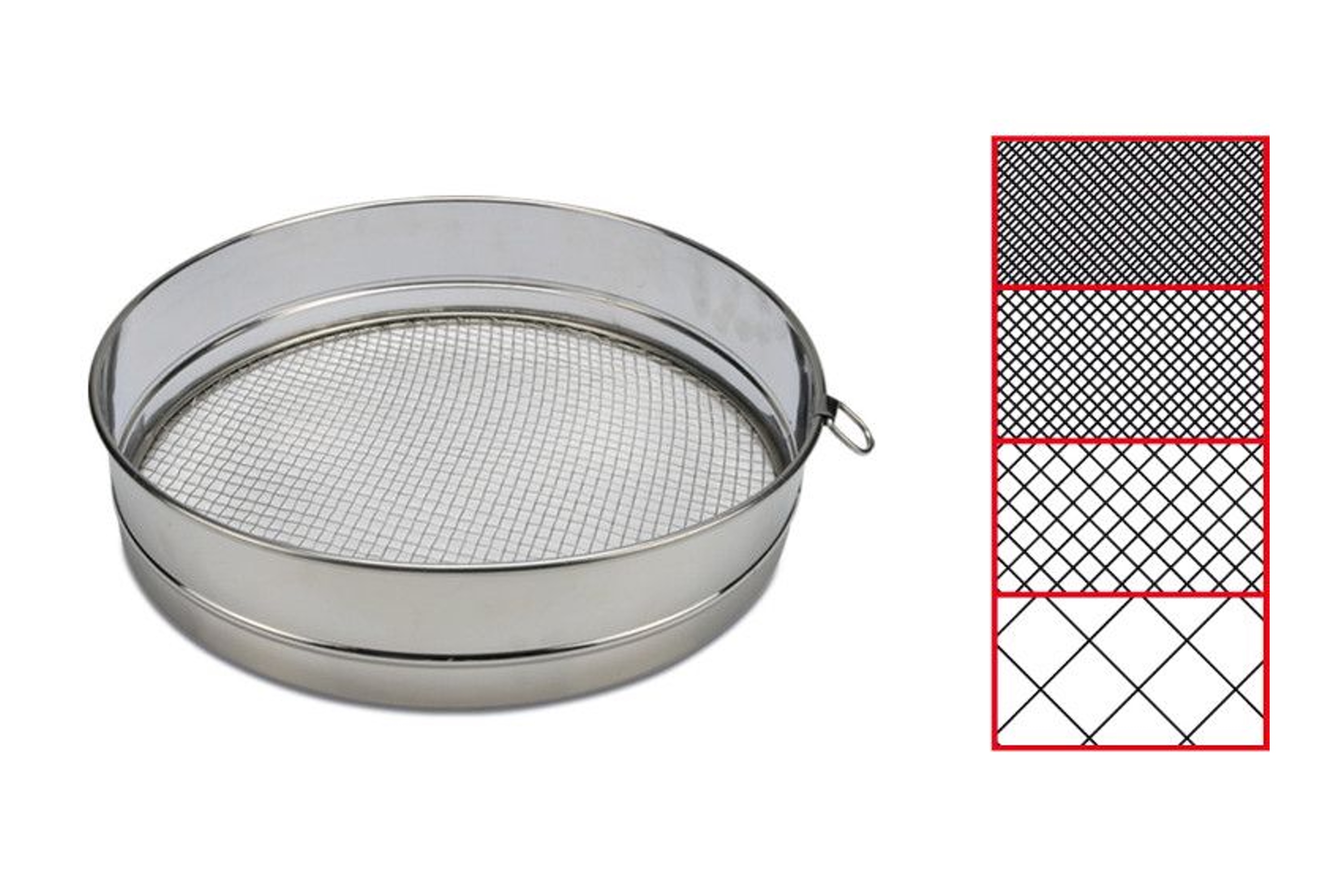 Trommesigte, 4 udskiftelige net, rustfrit stål