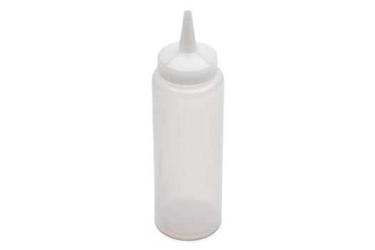 Dressingflaske med låg, lille åbning, klar plast, 240/350 ml
