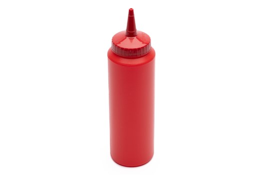 Dressingflaske med låg, lille åbning, rød plast, 240/350 ml
