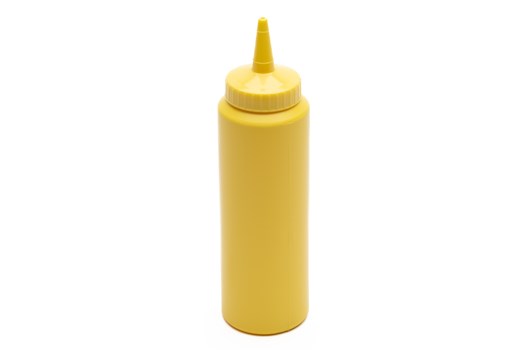 Dressingflaske med låg, lille åbning, gul plast, 240/350 ml