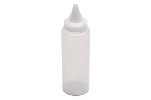 Dressingflaske med lukkelåg, lille åbning, klar plast, 240/350 ml