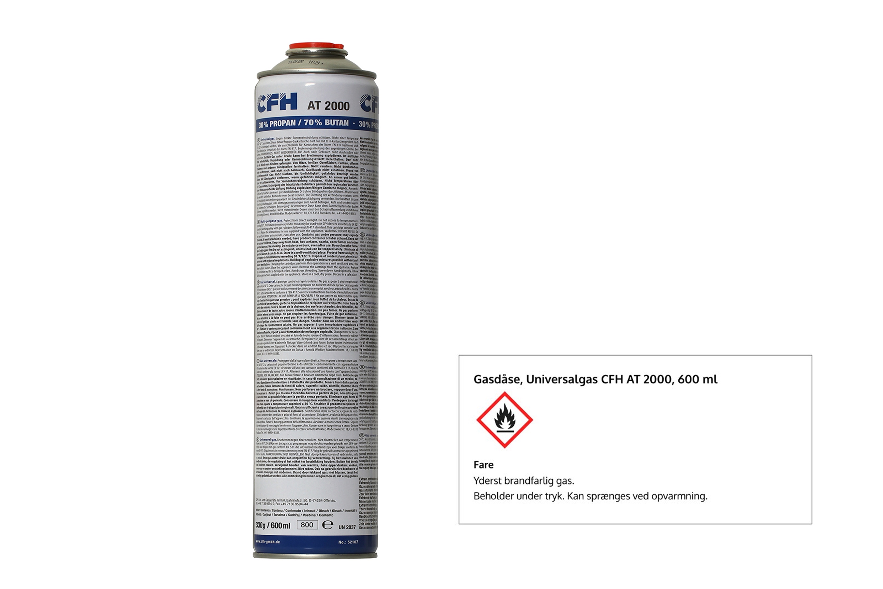 Gasdåse, AT 2000 Universalgas 2.100 °C til CFH gasbrænder