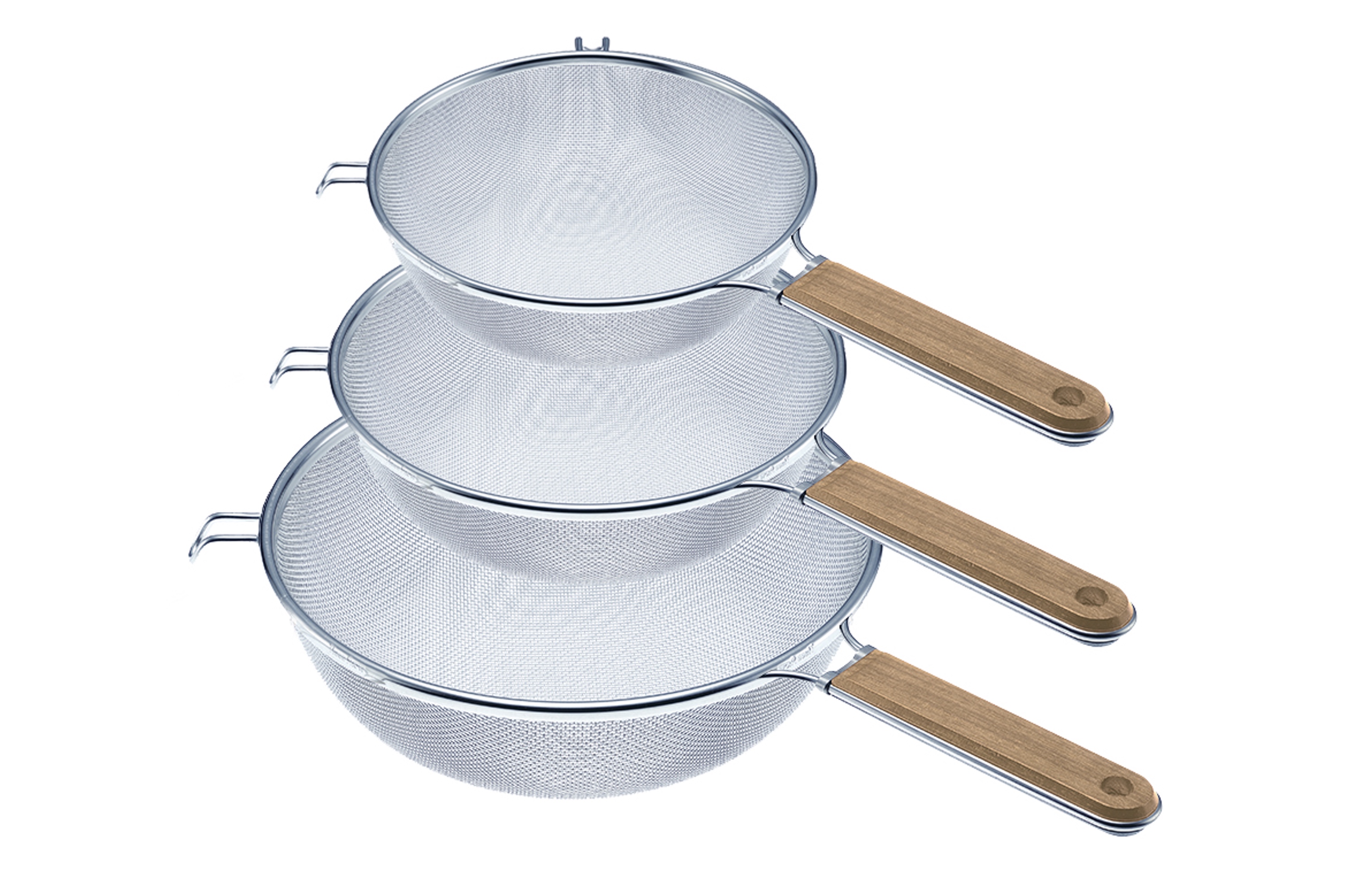 Sigte med træhåndtag, professionel, rustfrit stål