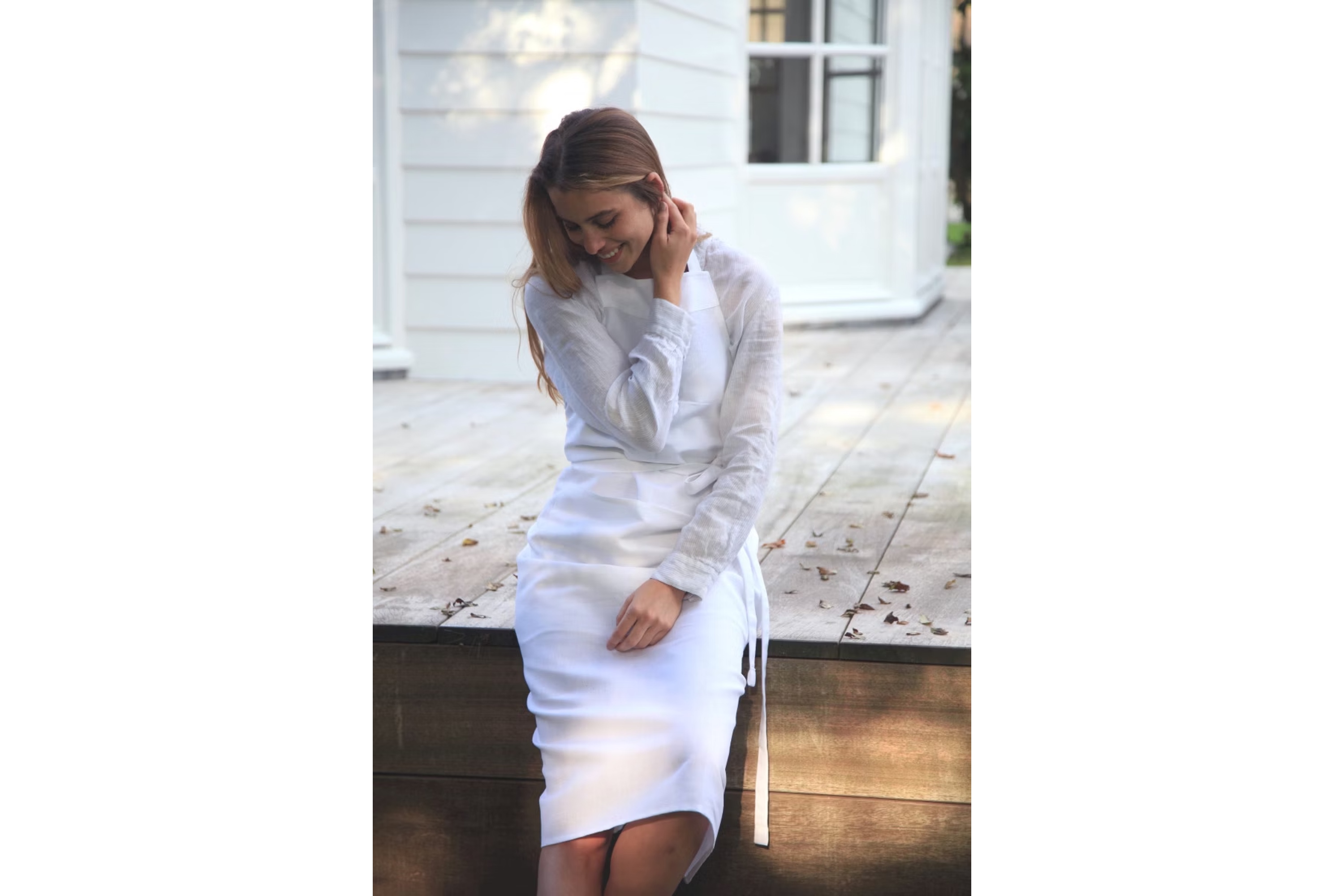 Forklæde, Bistro, hvidt, hør