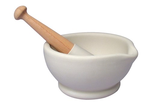 Morter med pistil, uglaseret porcelæn