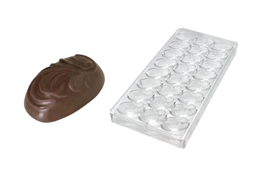 Chokoladeform, oval m. mønster, L 42 mm, 24 stk.