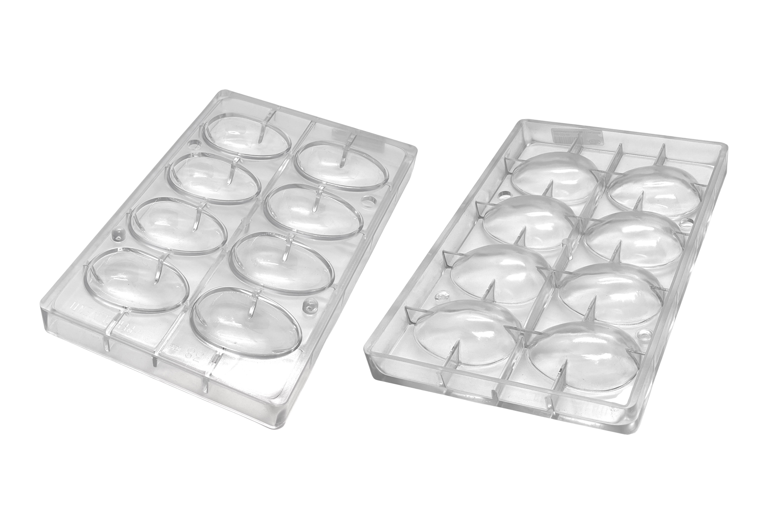 Chokoladeform, halve æg glatte, L 70 mm, 8 stk.