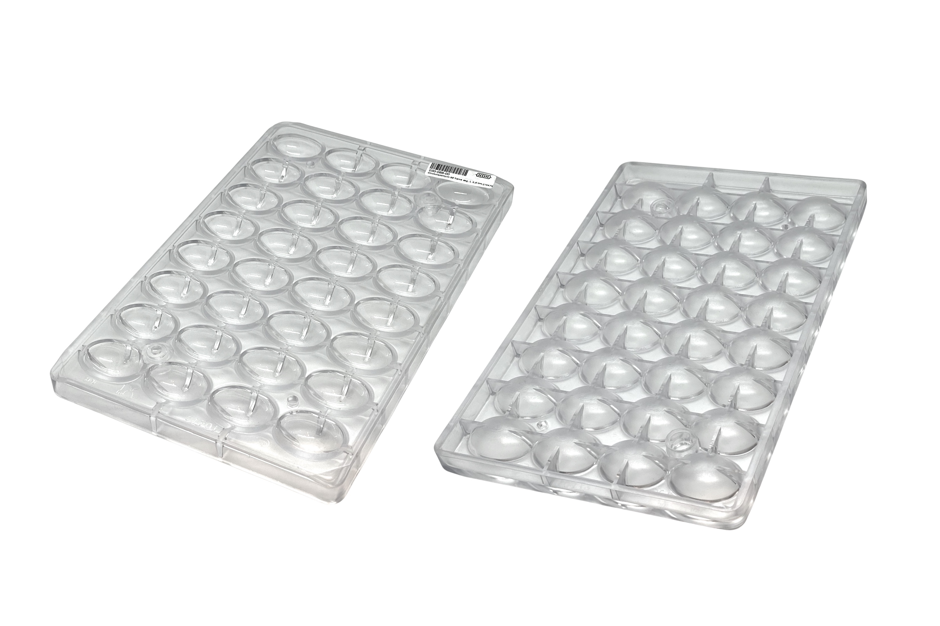 Chokoladeform, halve æg glatte, L 36 mm, 32 stk.