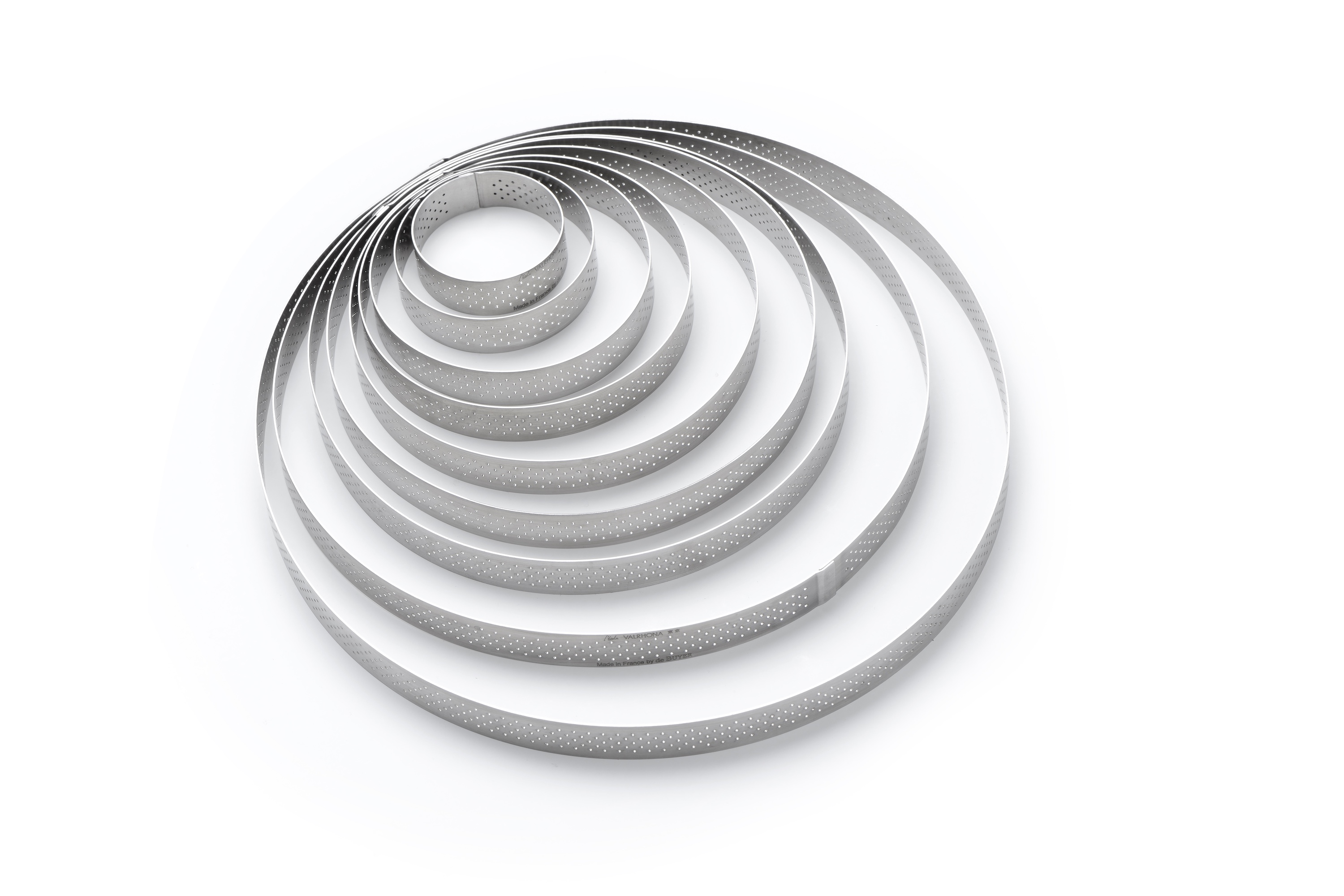 Tærtering, rund, perforeret stål, H 2 cm