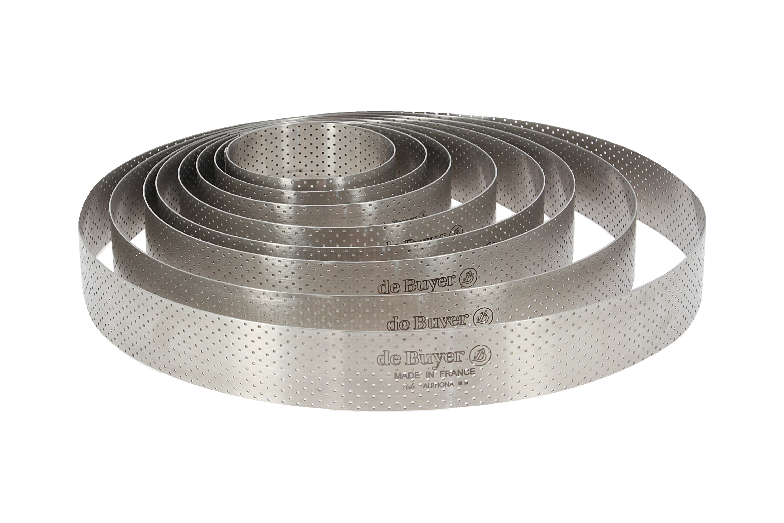 Tærtering, rund, perforeret stål, H 3,5 cm