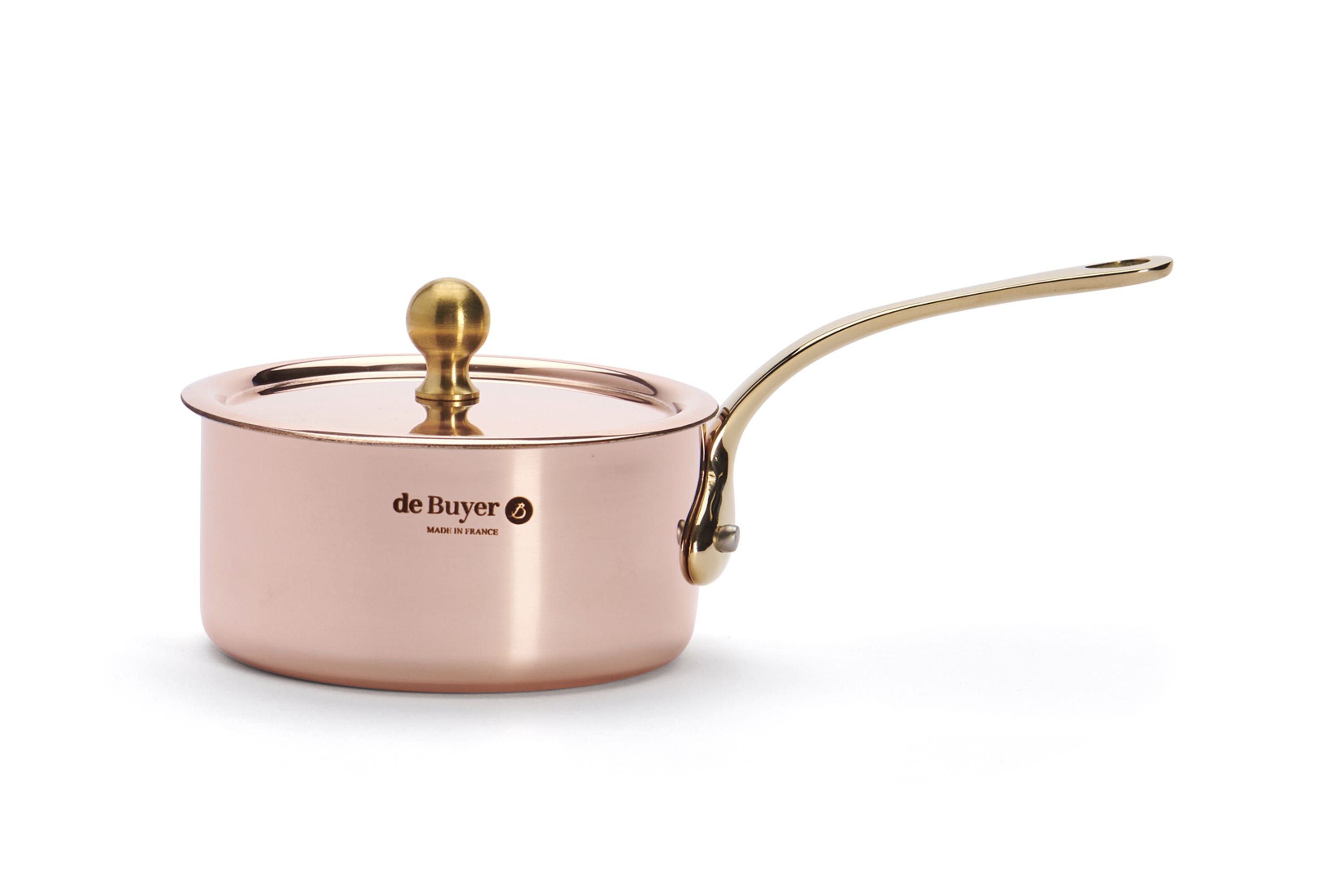 Kasserolle til servering (smørnæb), med låg, kobber