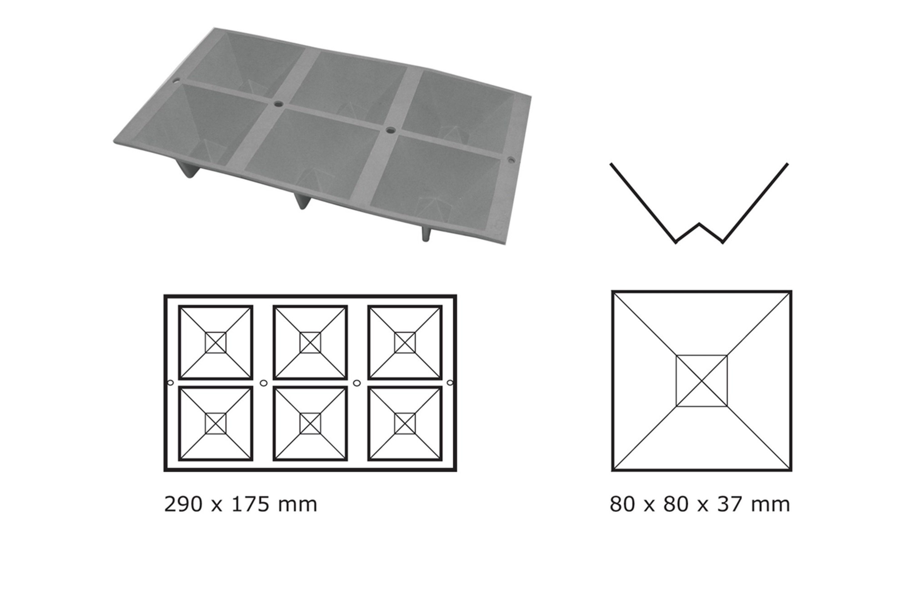 Silikoneform, inverteret pyramide