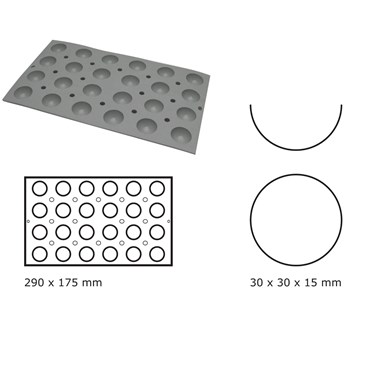 SILIKONEFORM, ELASTO, HALVKUGLE Ø 30 MM