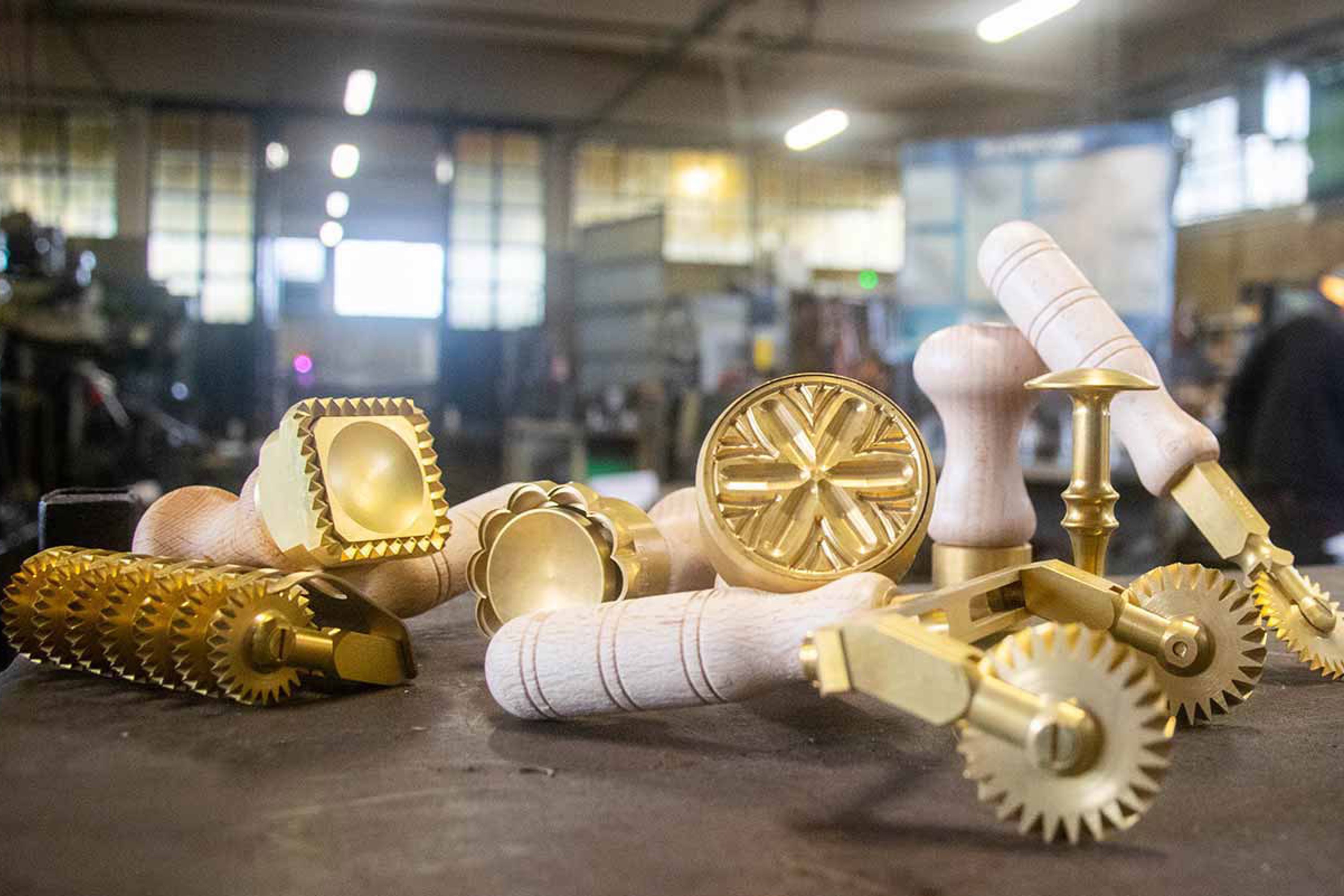 Raviolistempel, rund og glat, messing