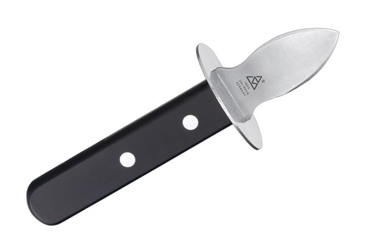 Østerskniv med skjold og sort skæfte, 16 cm