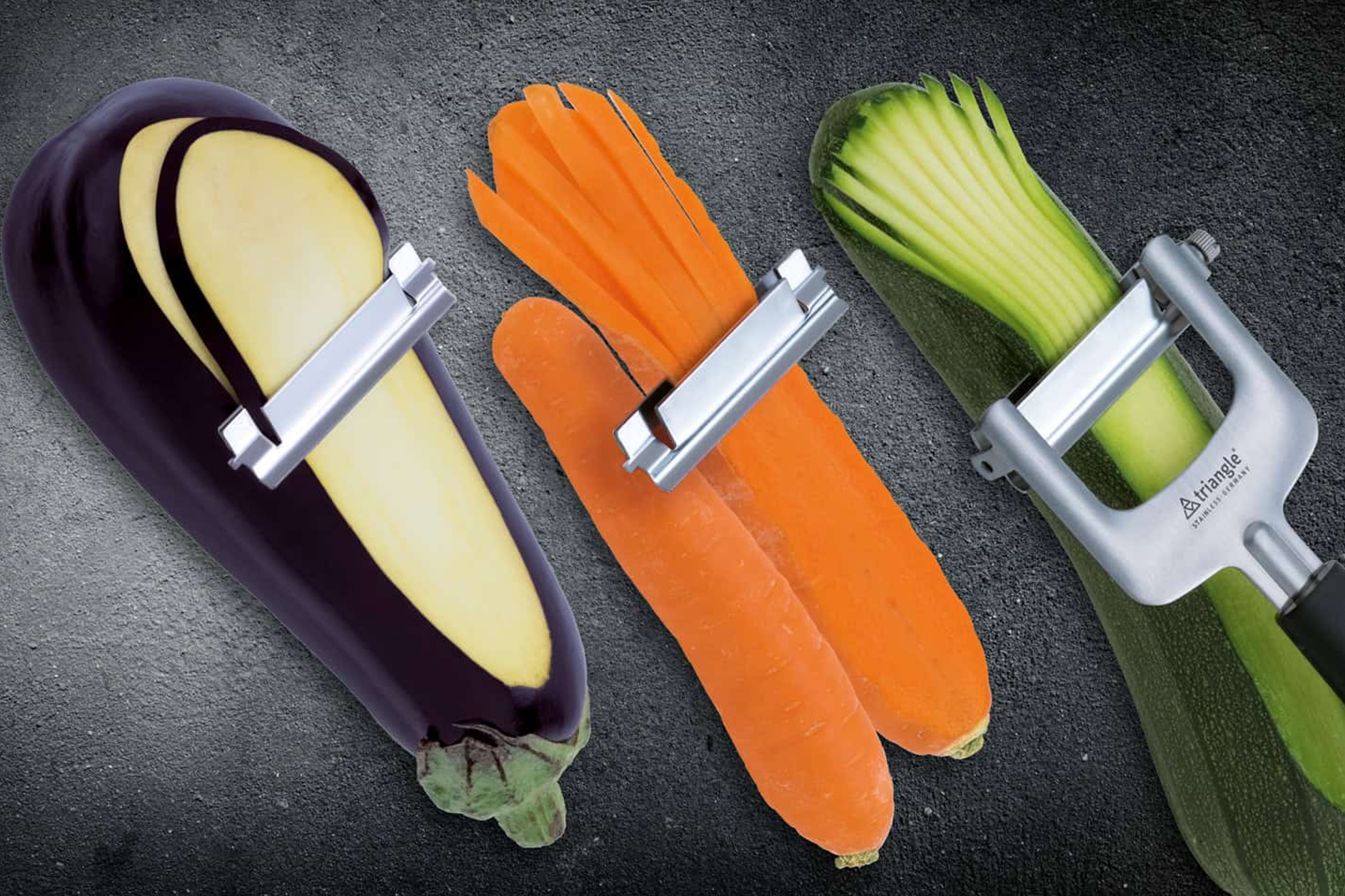 Julienneskærer, 3 udskiftelige blade, stål og plastskæfte