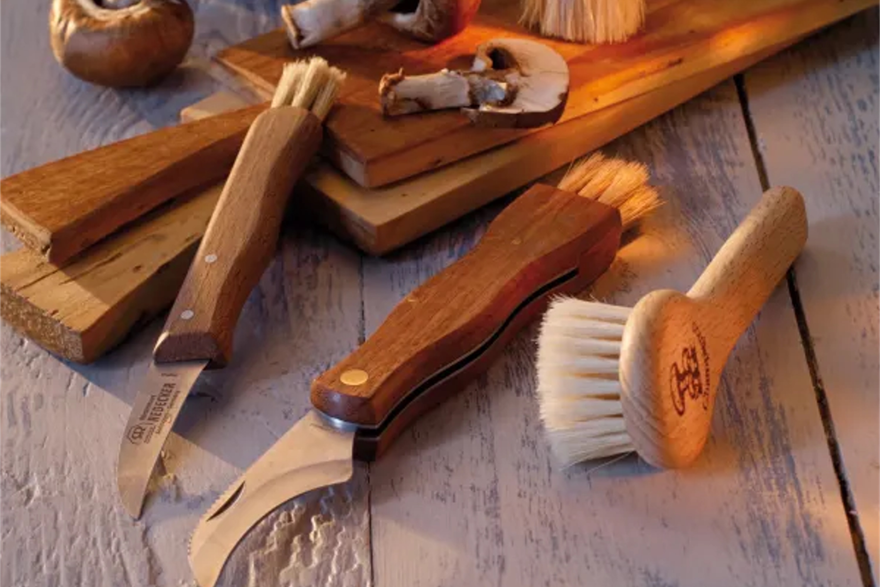 Svampefoldekniv med børste, træ