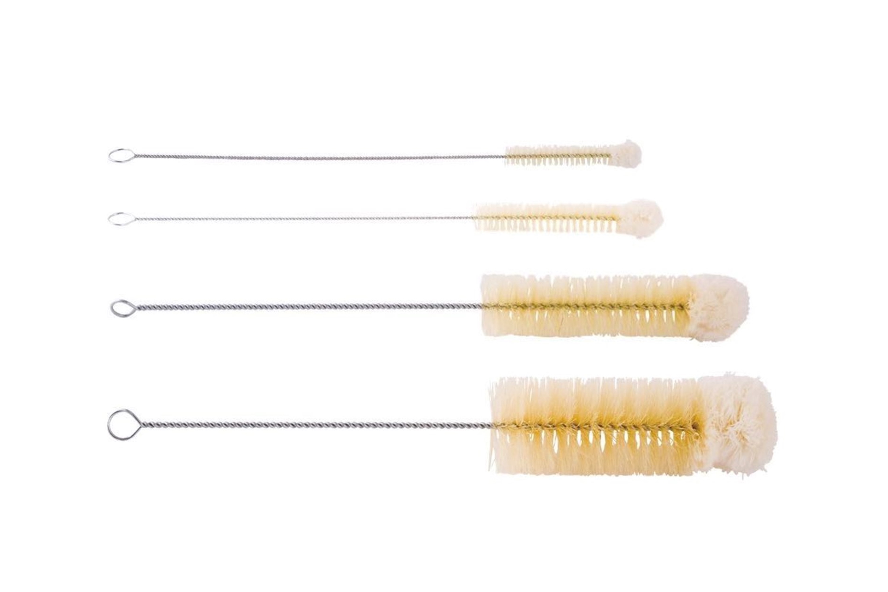 Flaskebørste med stålwire, naturhår og uldspids