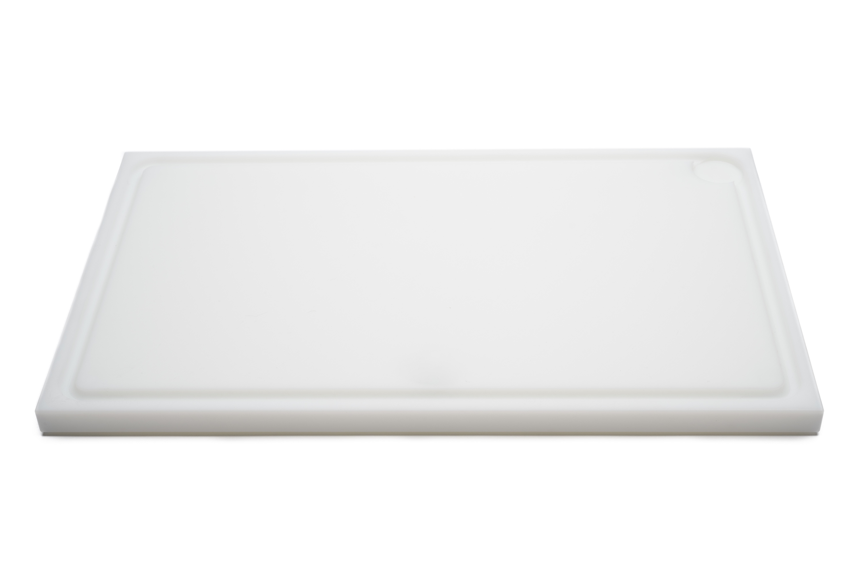 Skærebræt med fødder, rille og kar, hvid plast