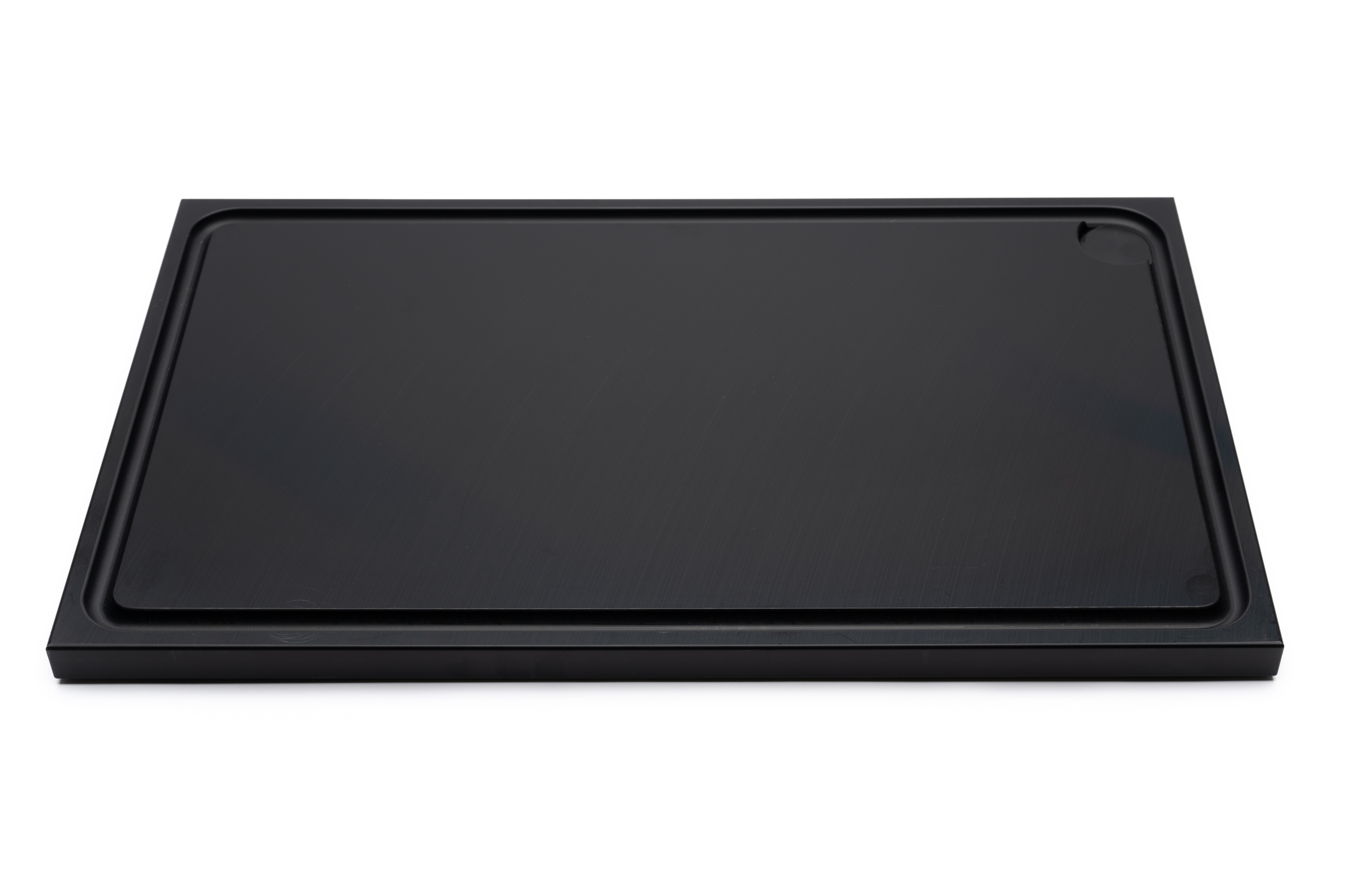 Skærebræt med fødder, rille og kar, sort plast