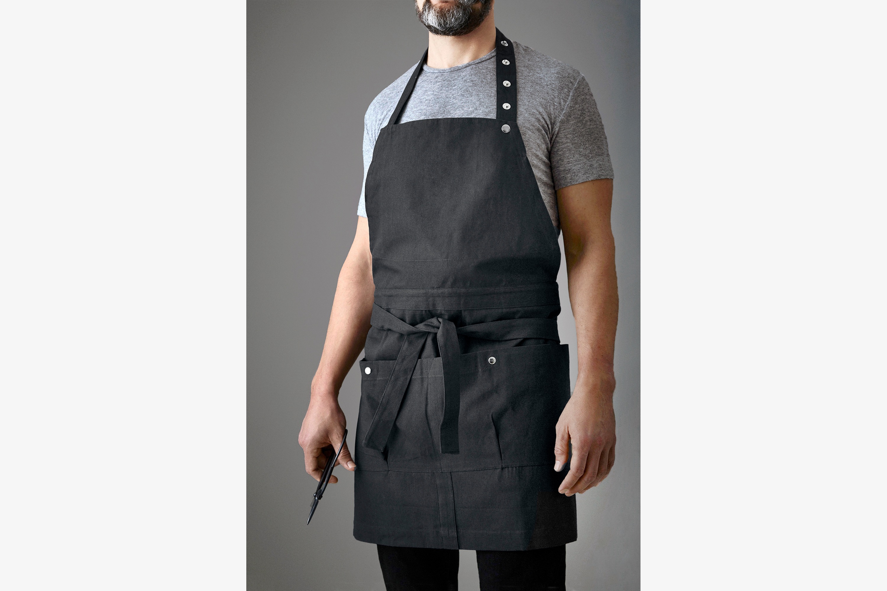 Forklæde, kort, mørk grå, bomuld