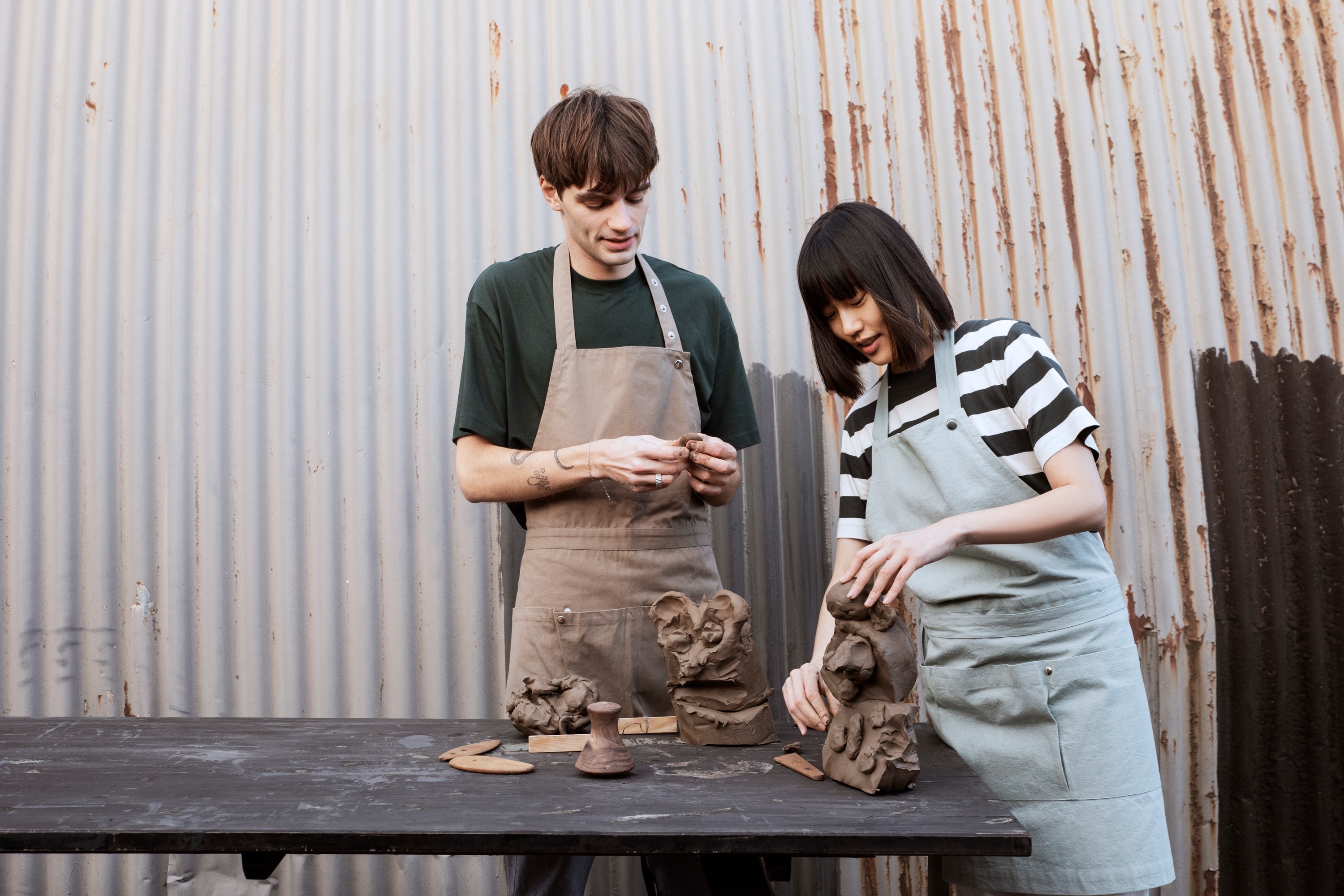 Forklæde, kort, mørk grå, bomuld