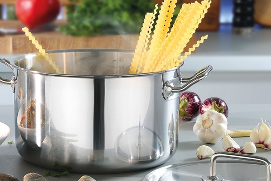 Høj gryde, stål, 5 lag