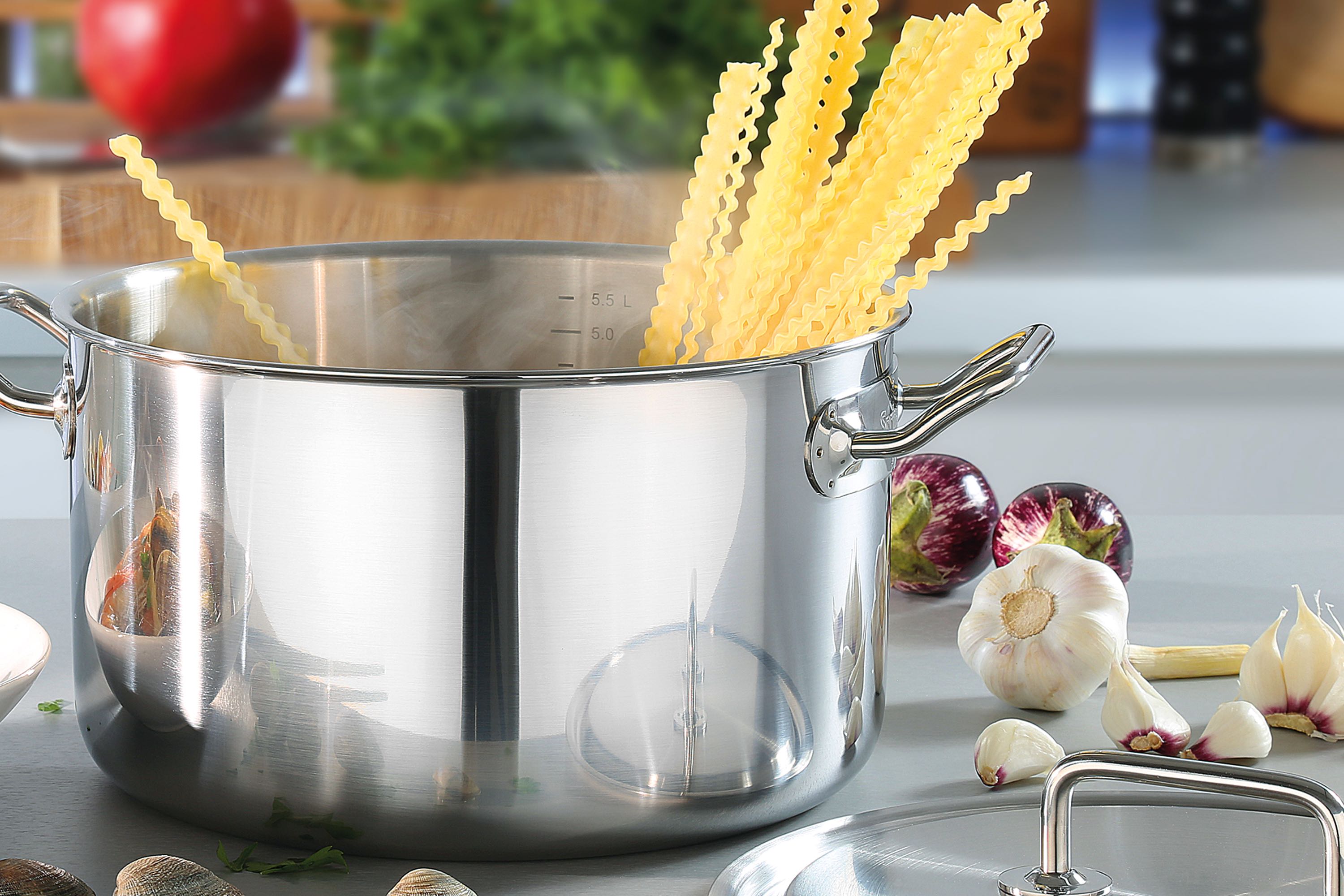 Lav gryde, stål, 5 lag