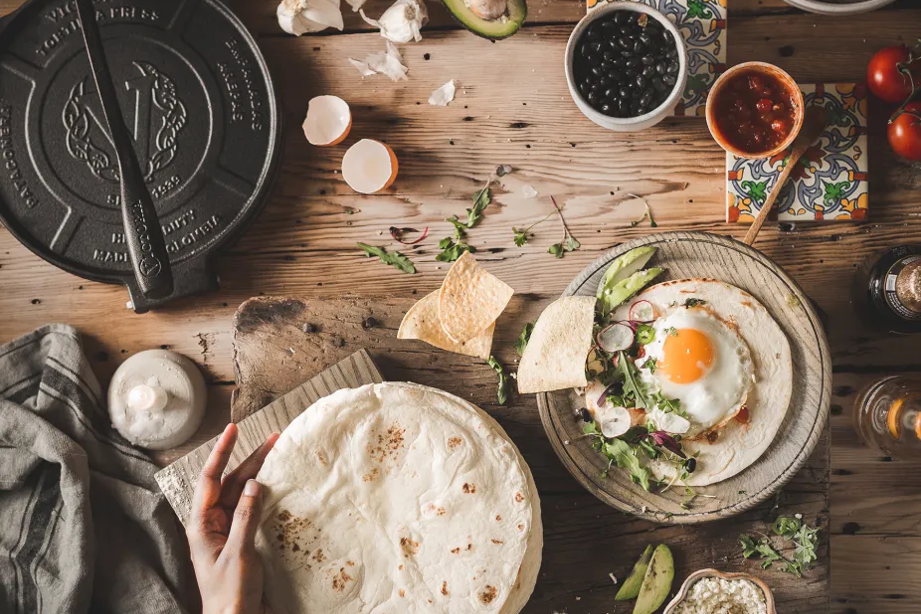 Tortillapresse, stor, støbejern