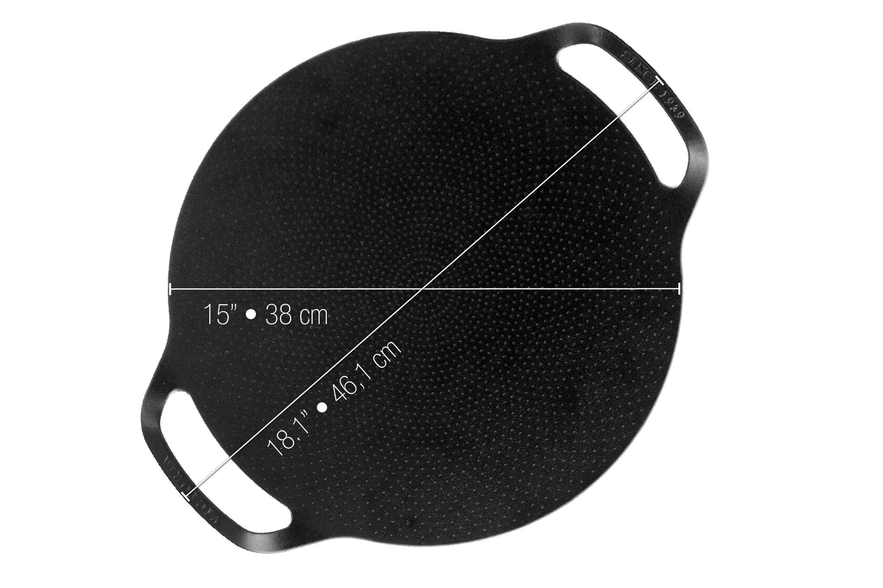 Bagejern, to håndtag, emaljeret støbejern