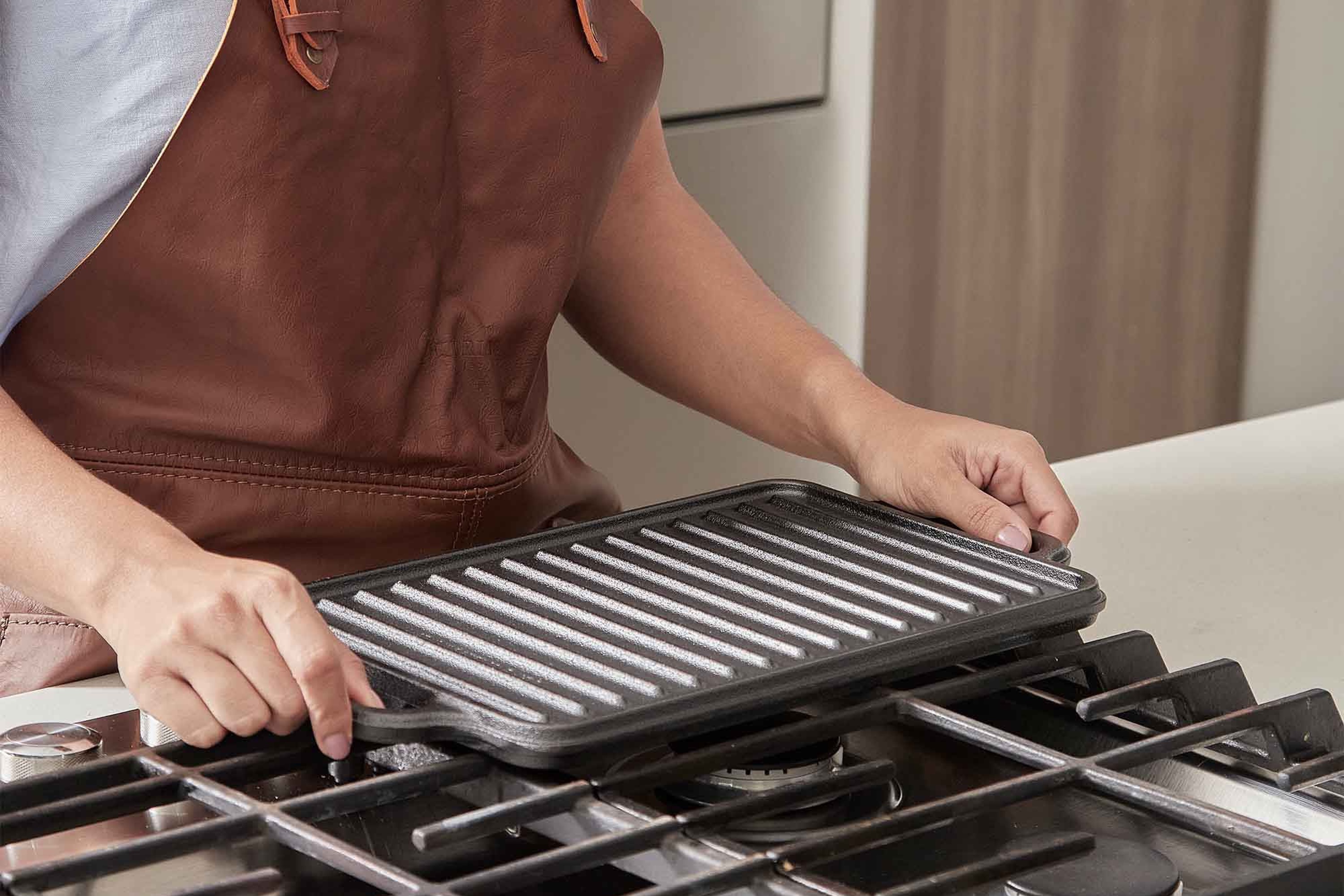 Plancha grill- og stegeplade, vendbar, emaljeret støbejern