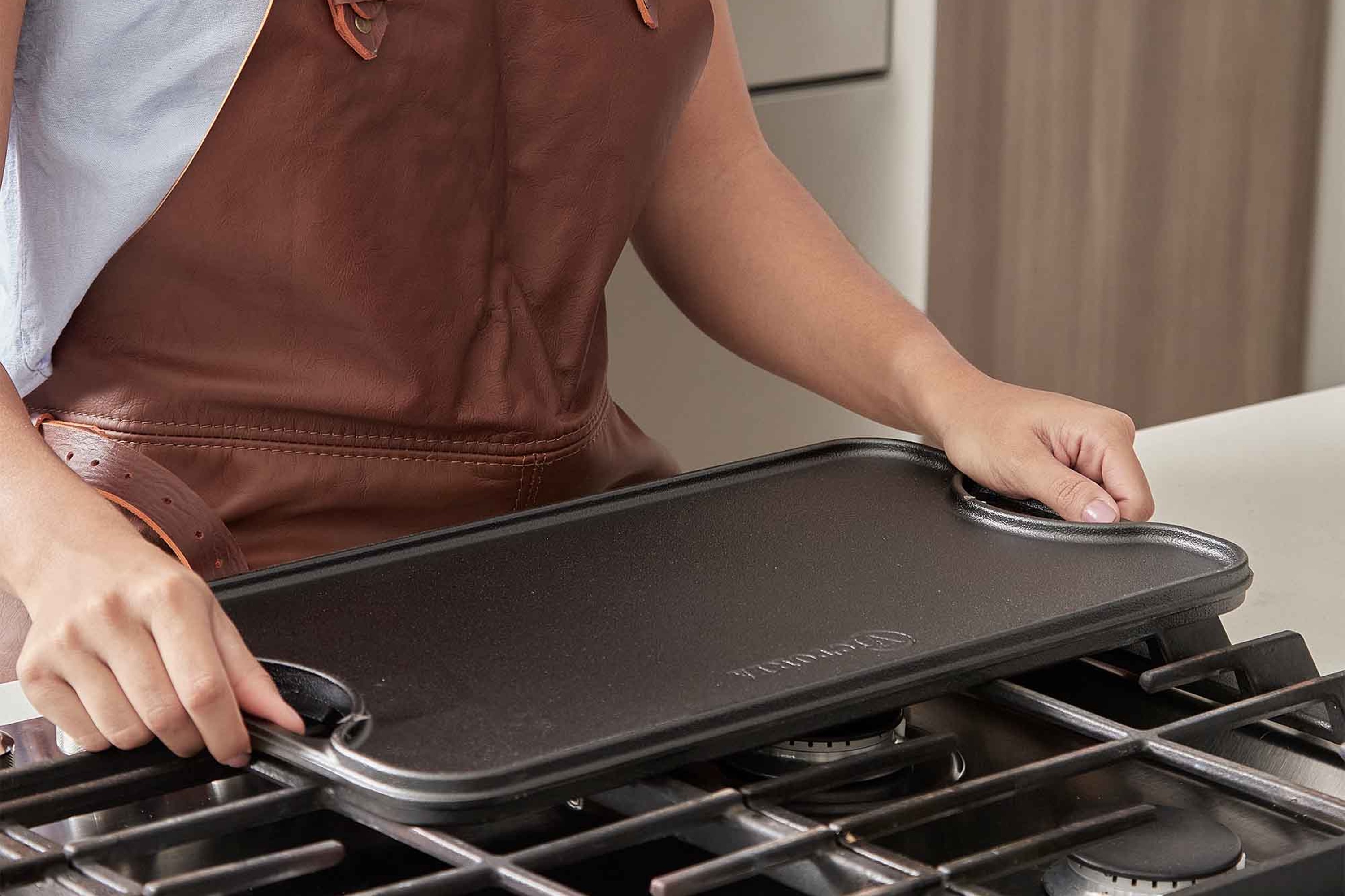 Plancha grill- og stegeplade, vendbar, emaljeret støbejern