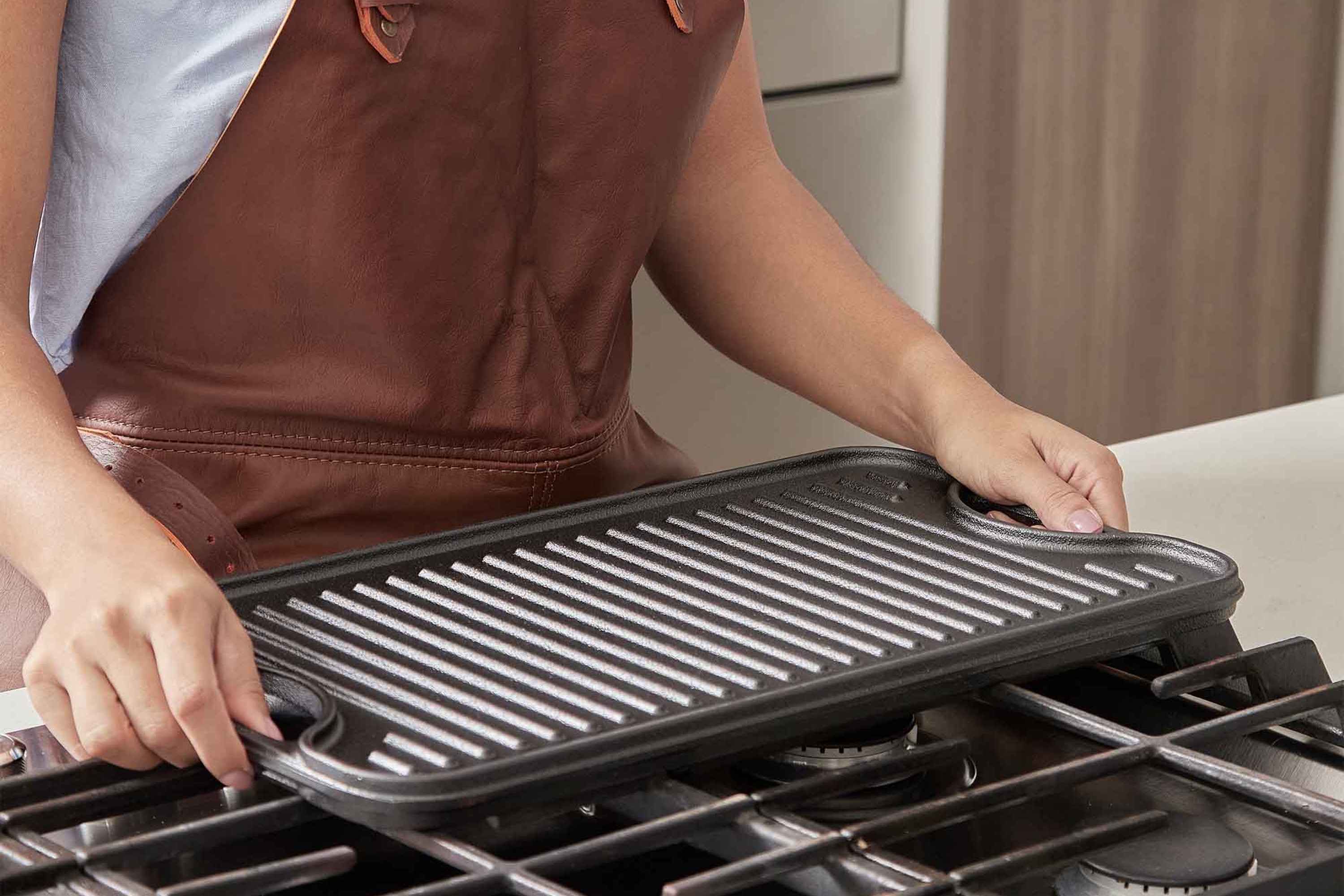 Plancha grill- og stegeplade, vendbar, emaljeret støbejern