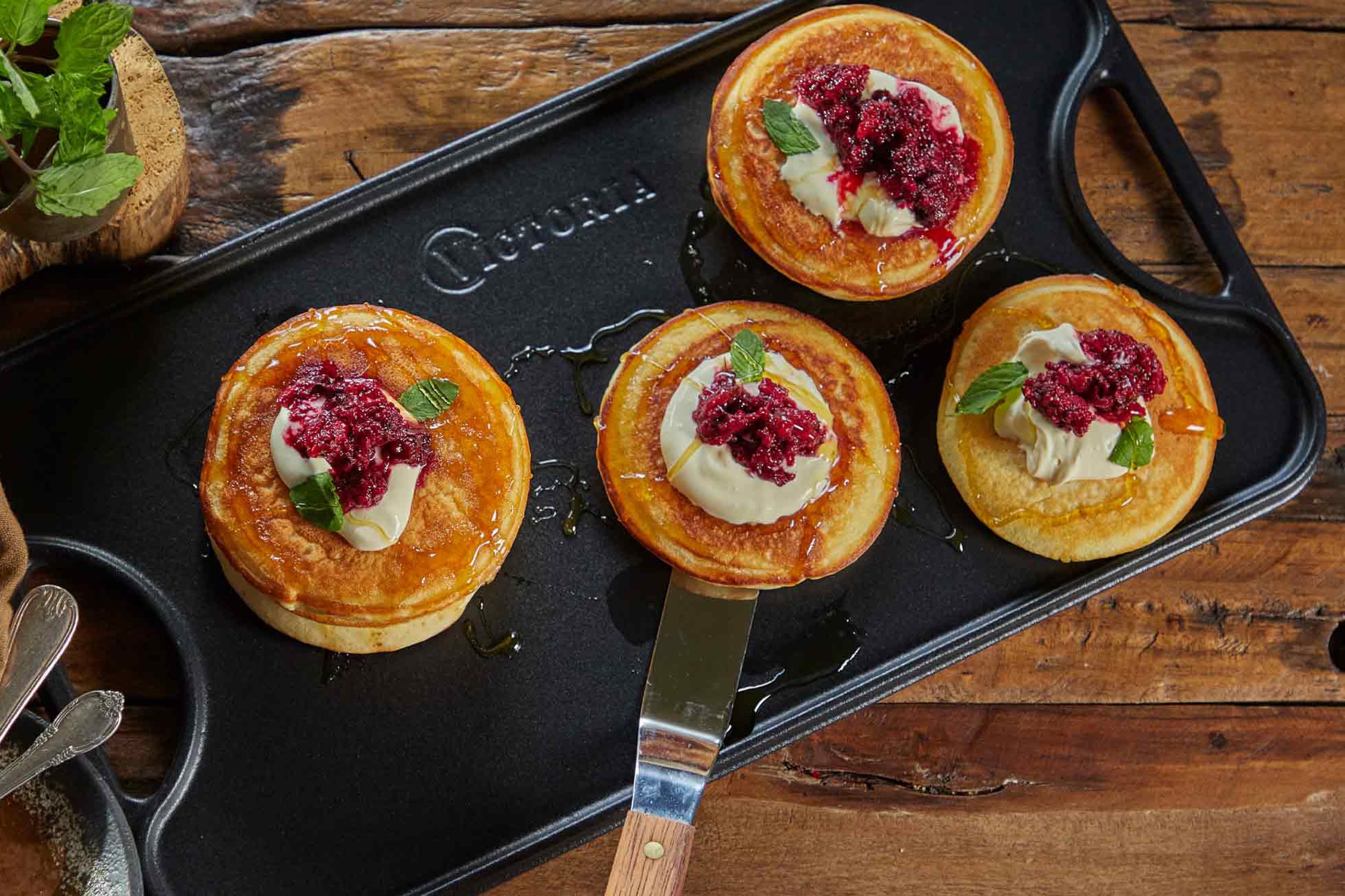 Plancha grill- og stegeplade, vendbar, emaljeret støbejern