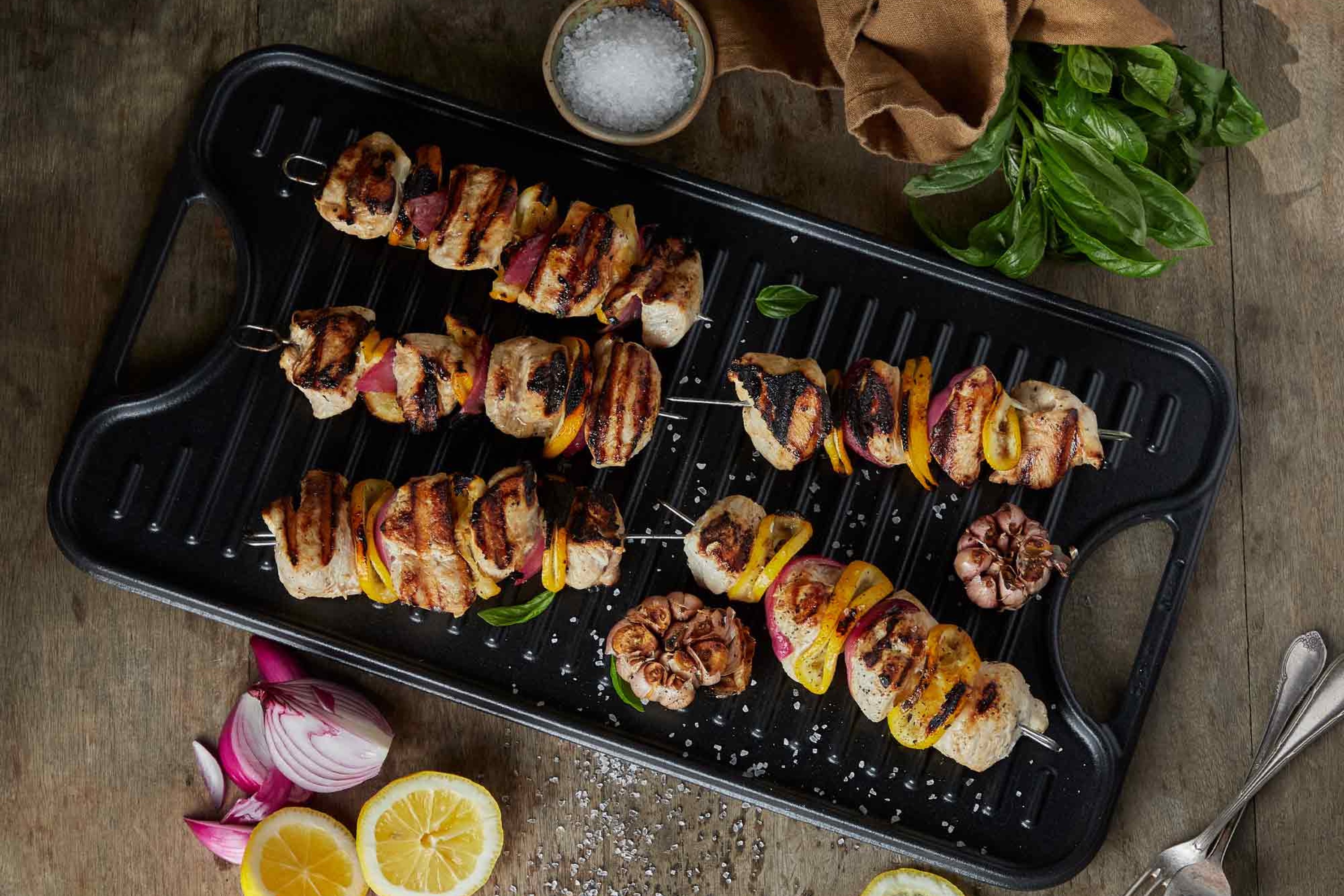 Plancha grill- og stegeplade, vendbar, emaljeret støbejern