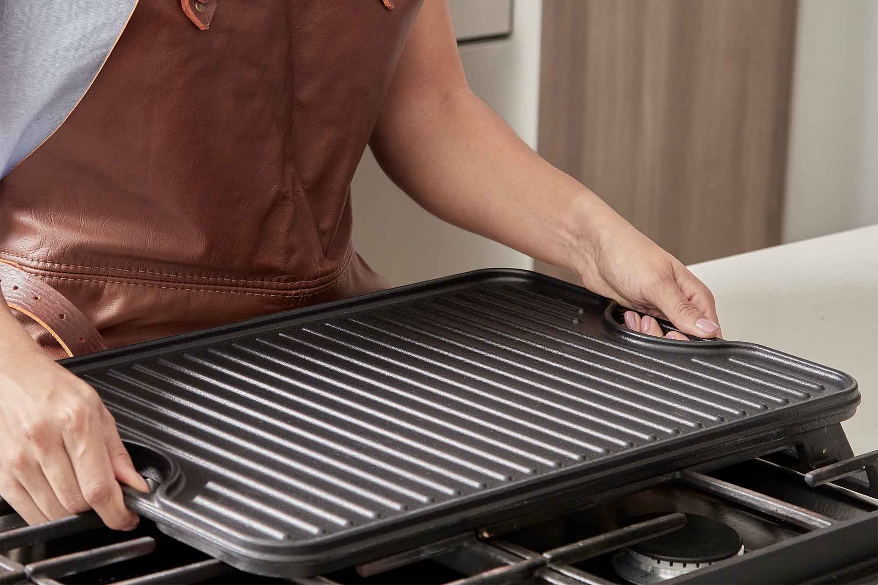 Plancha grill- og stegeplade, vendbar, emaljeret støbejern