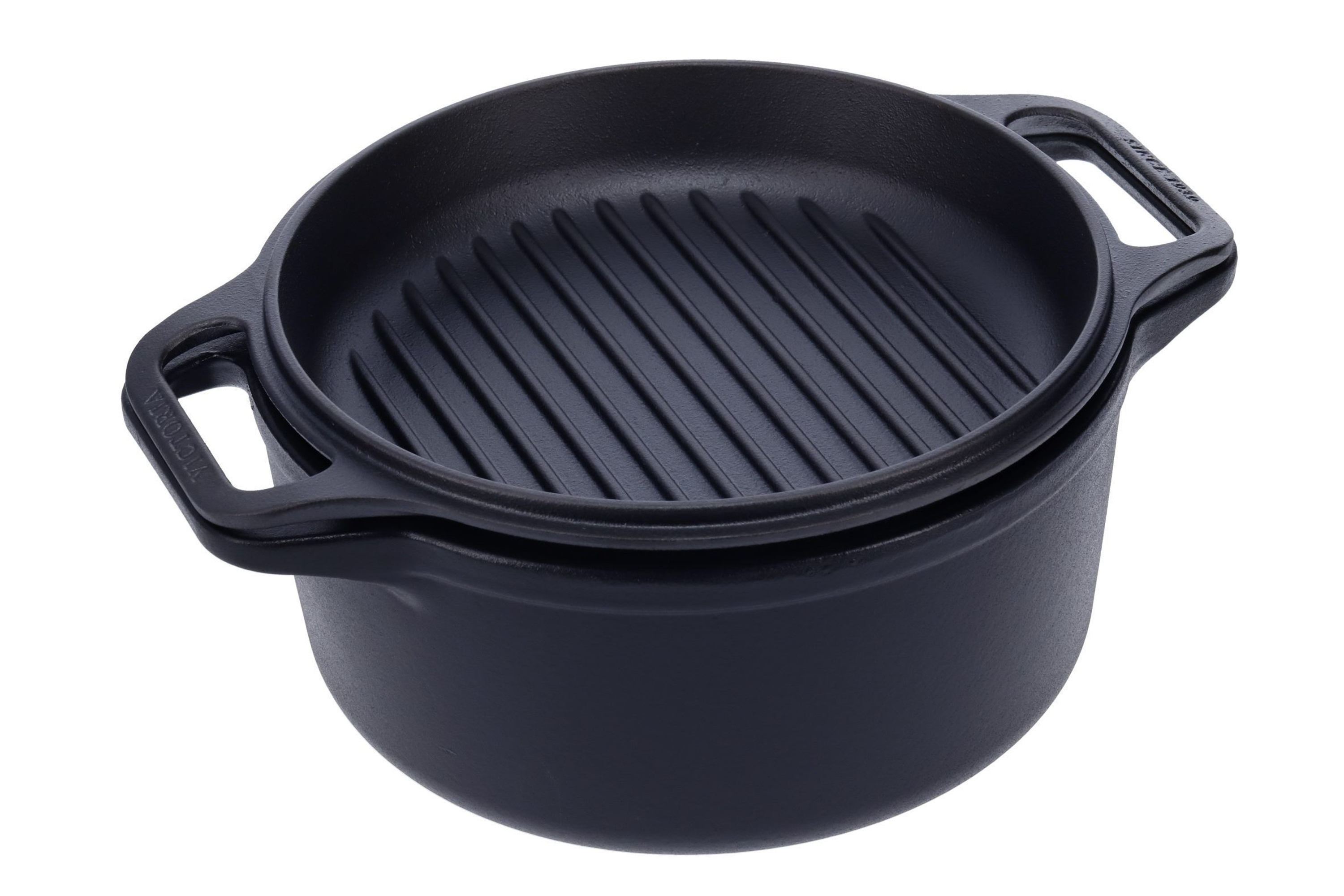 Gryde med grill-låg, uemaljeret støbejern