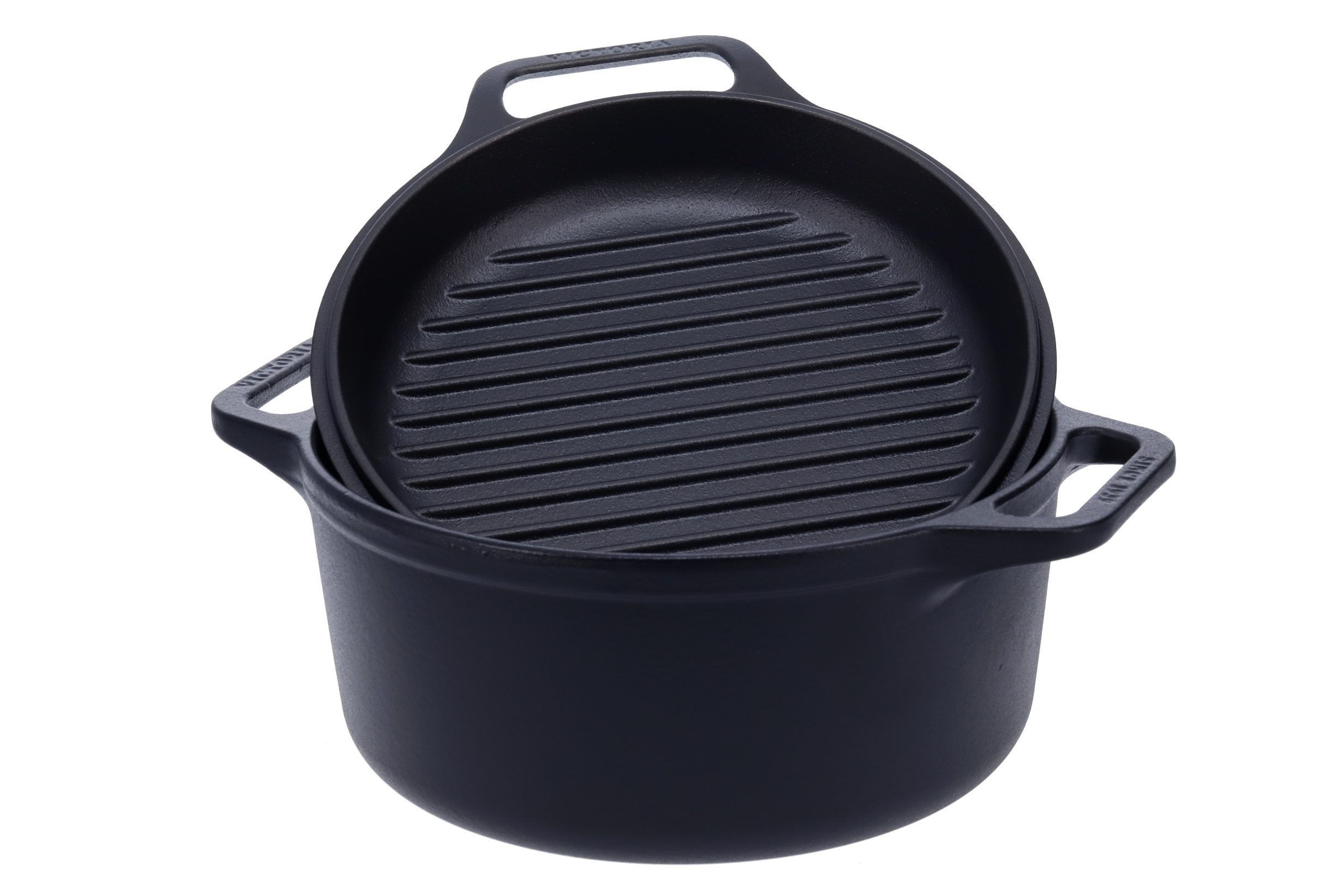 Gryde med grill-låg, uemaljeret støbejern