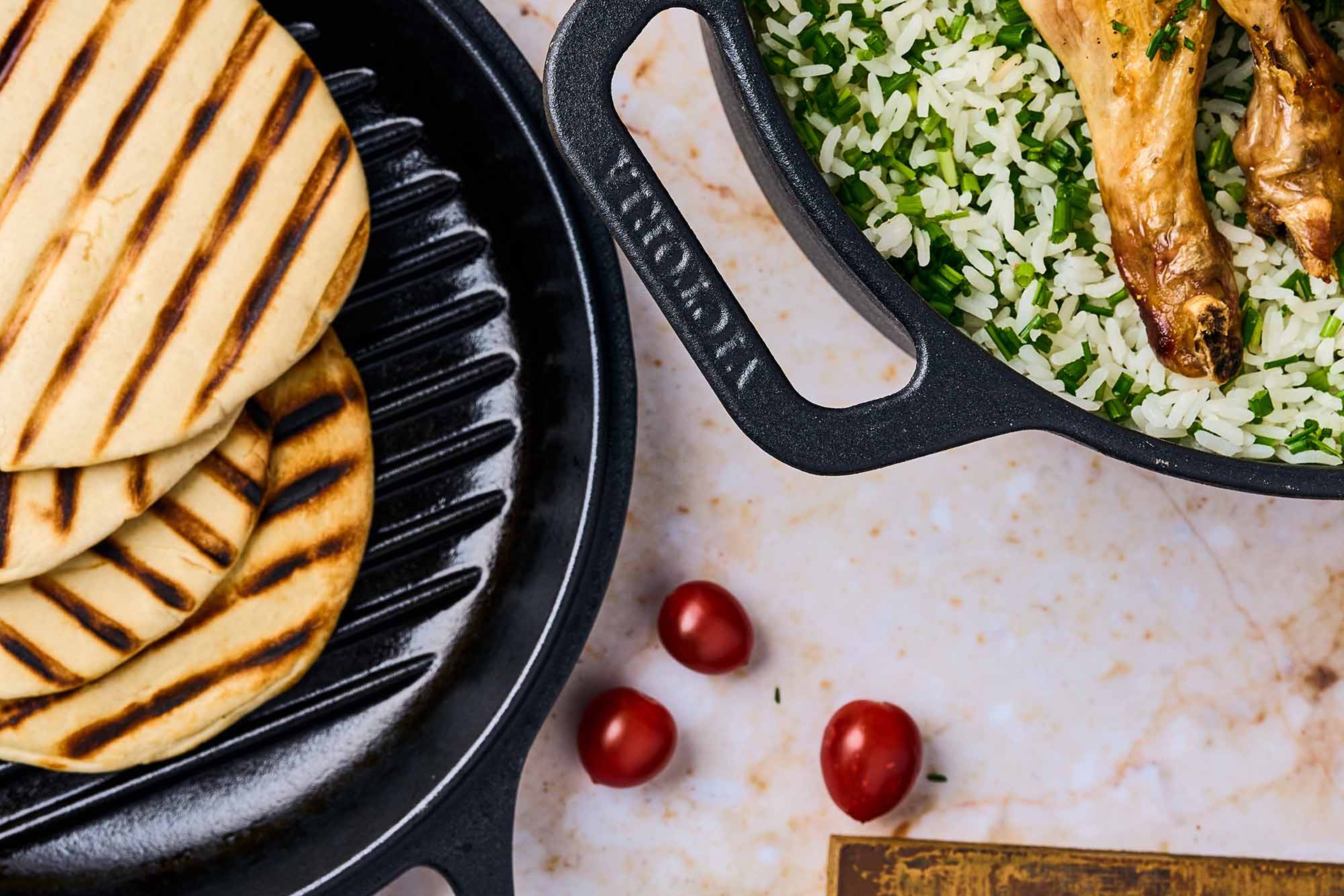 Gryde med grill-låg, uemaljeret støbejern