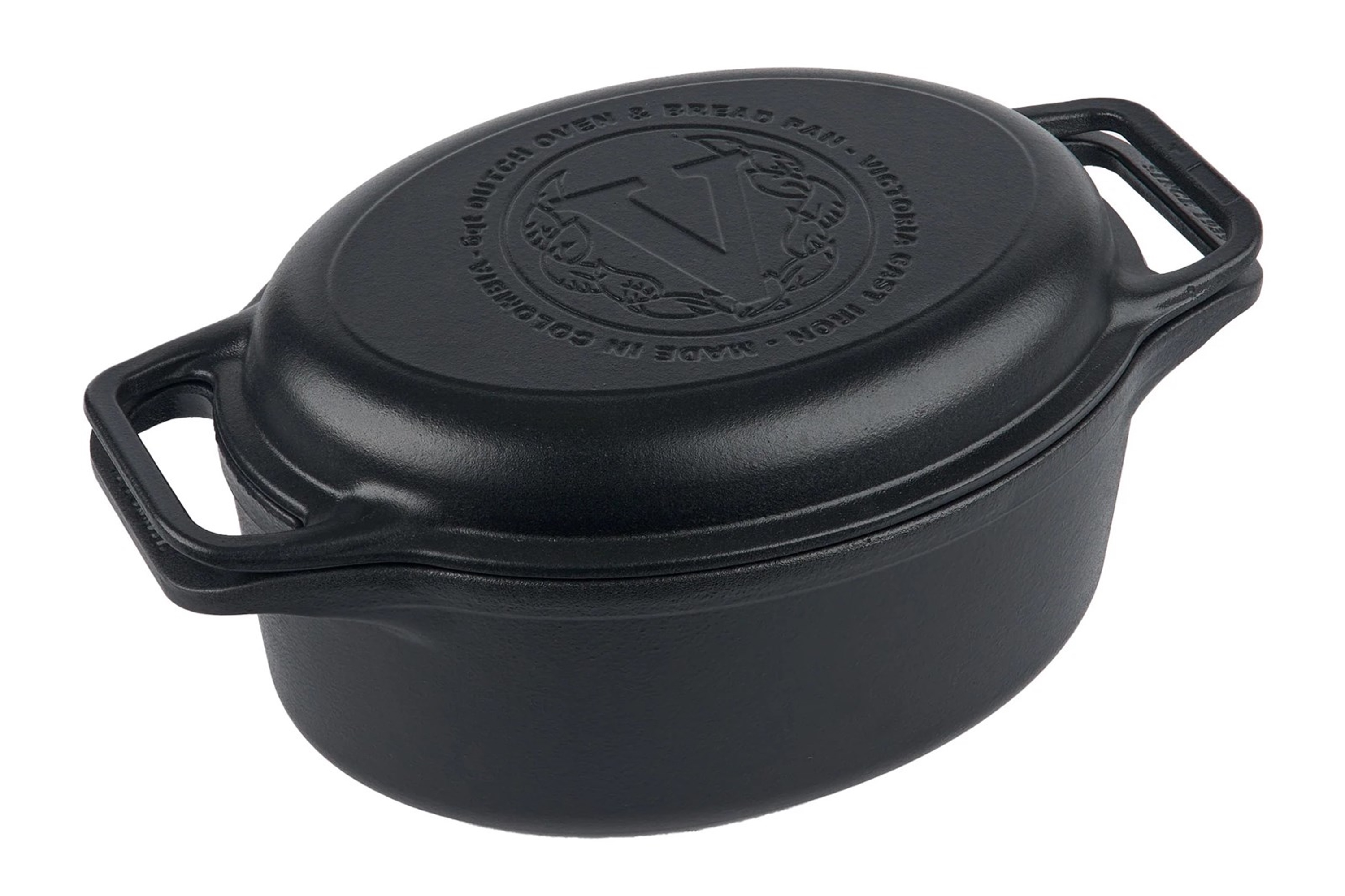 Brødgryde med låg, oval, uemaljeret støbejern