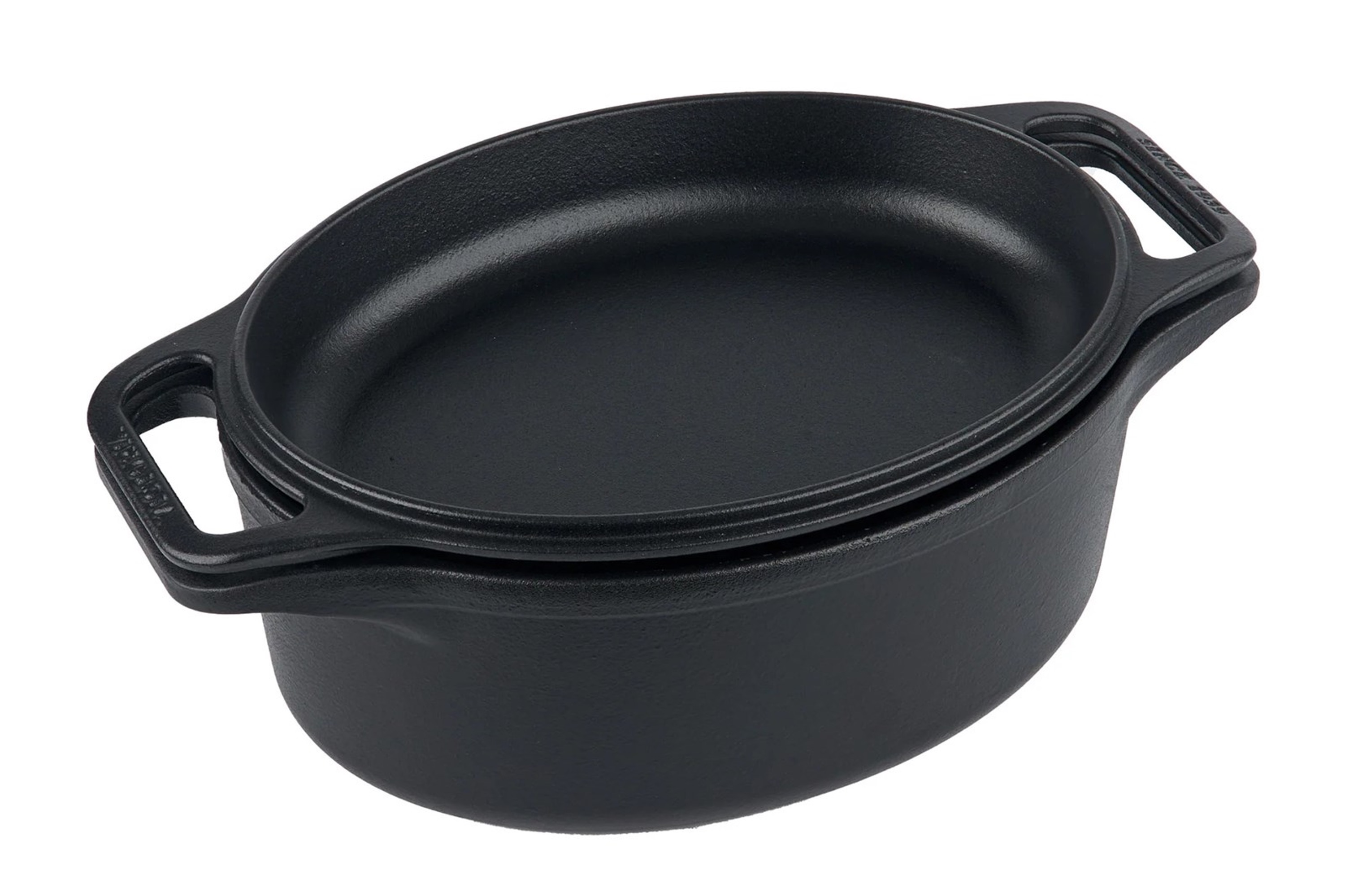 Brødgryde med låg, oval, uemaljeret støbejern