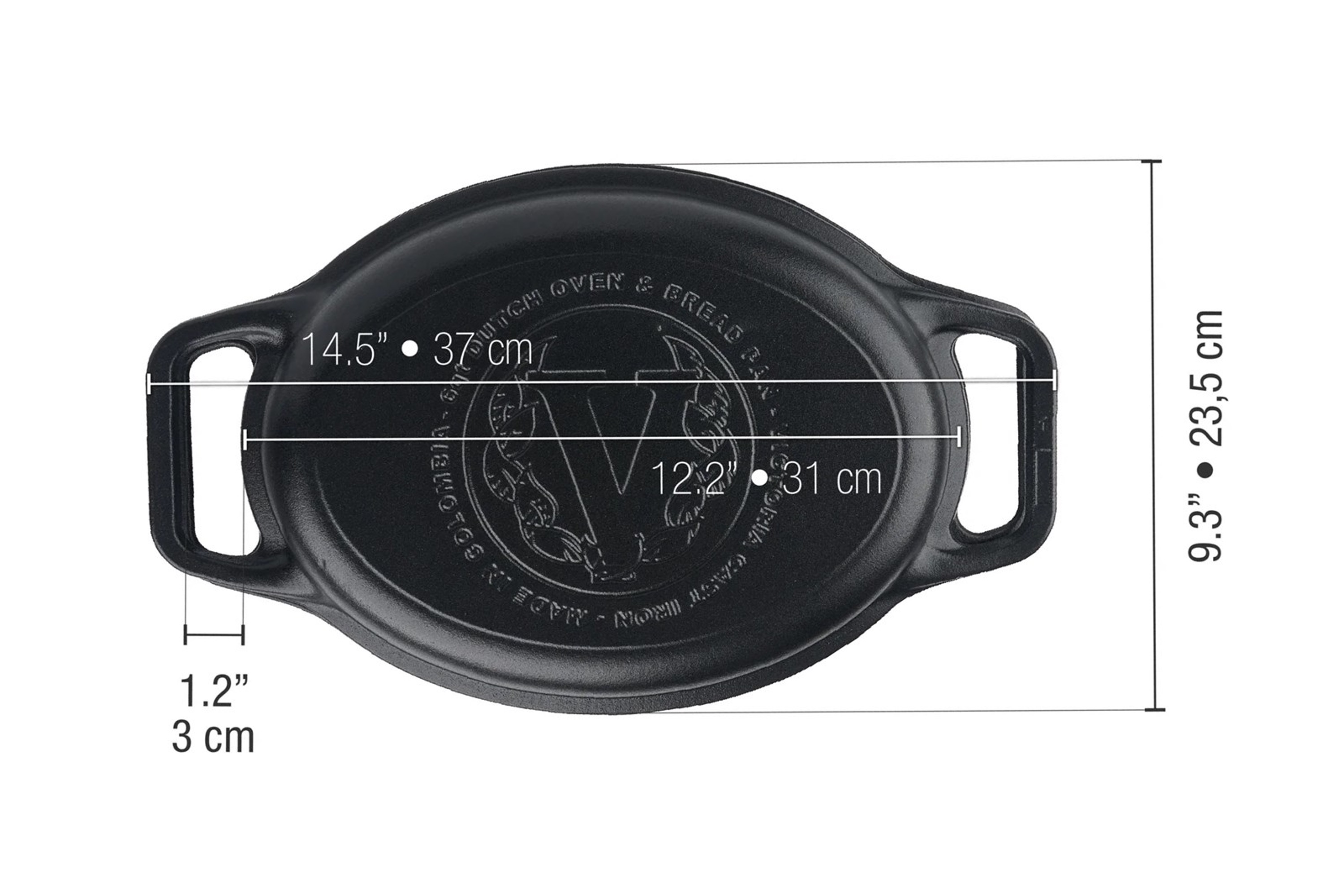 Brødgryde med låg, oval, uemaljeret støbejern
