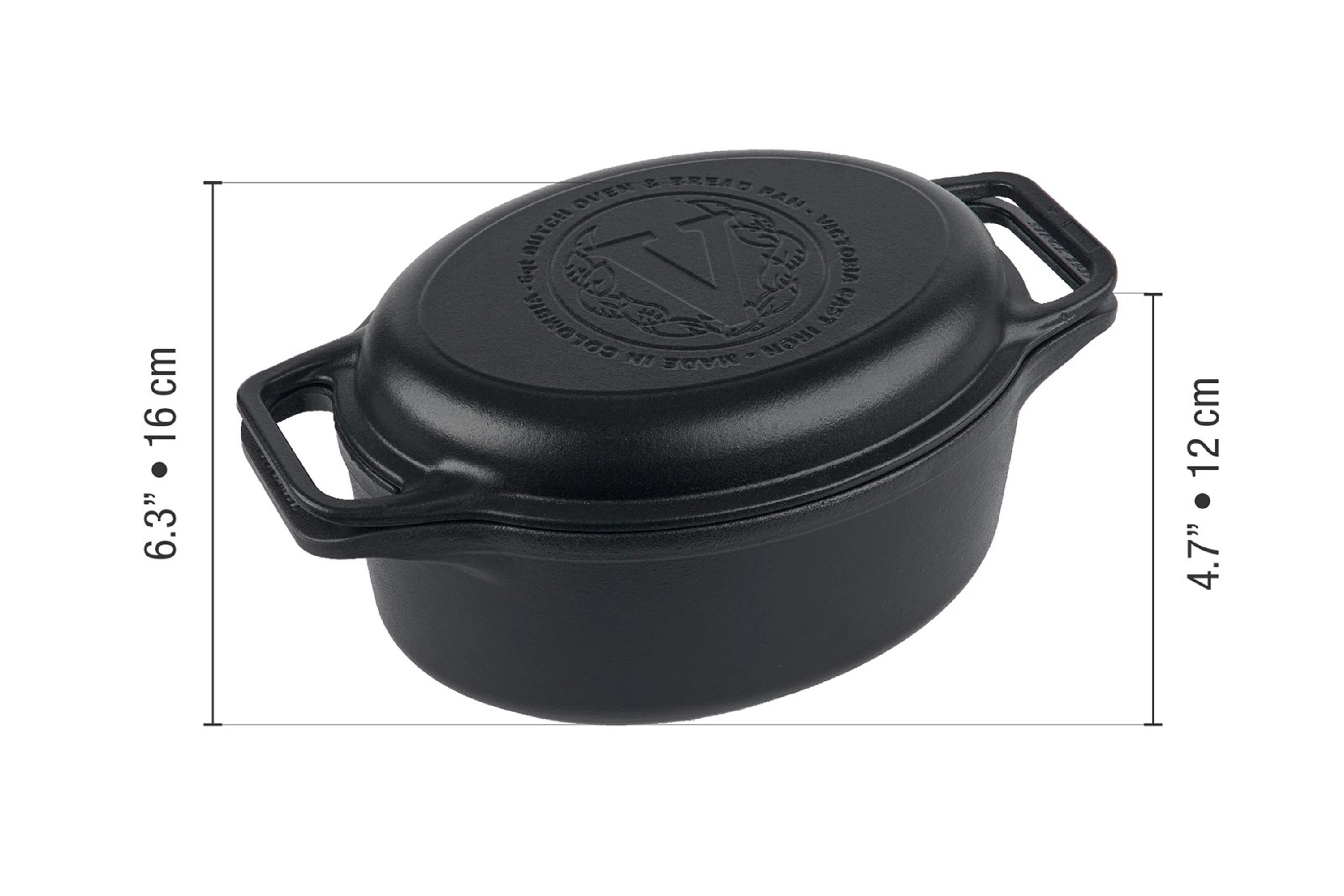 Brødgryde med låg, oval, uemaljeret støbejern