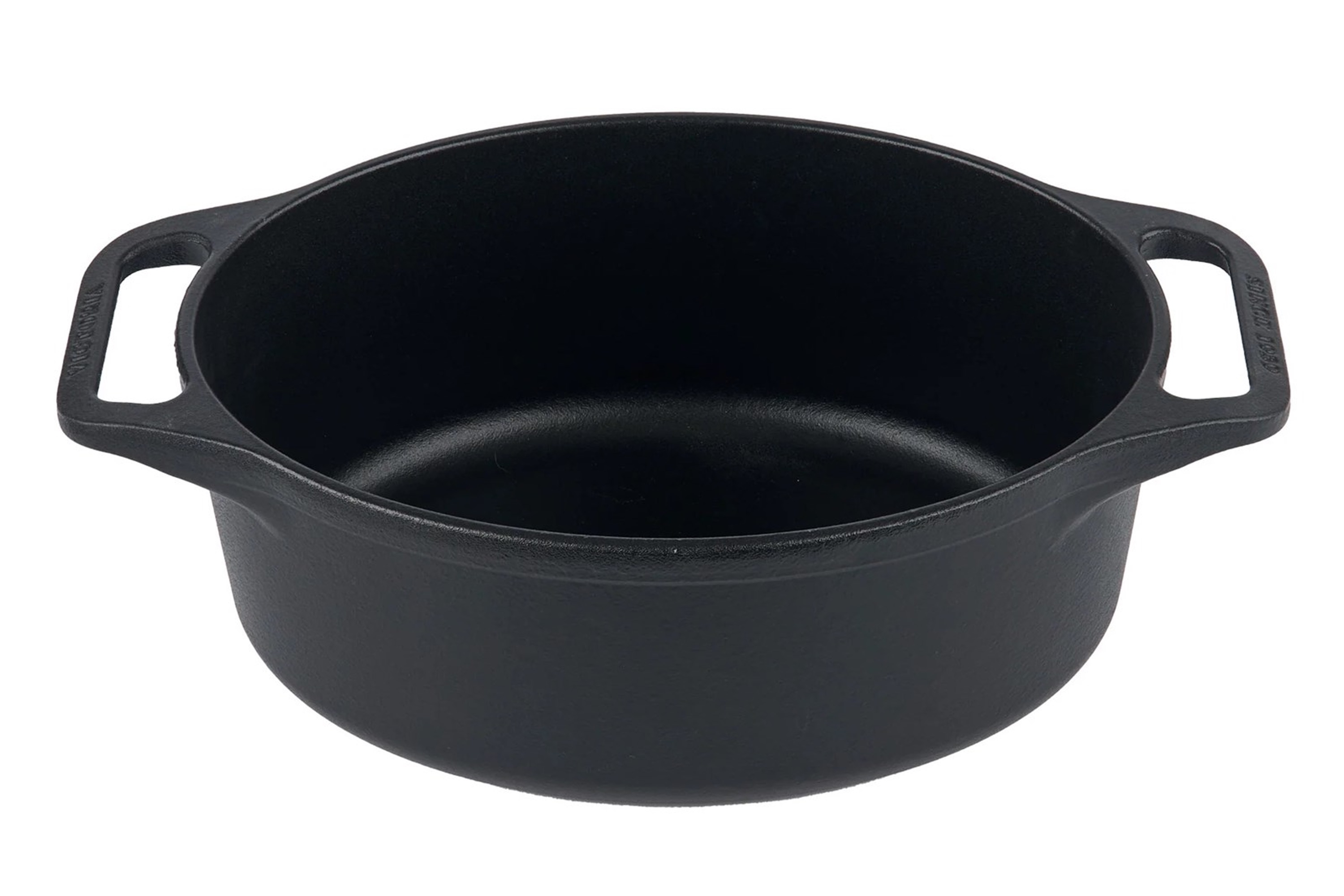 Brødgryde med låg, oval, uemaljeret støbejern